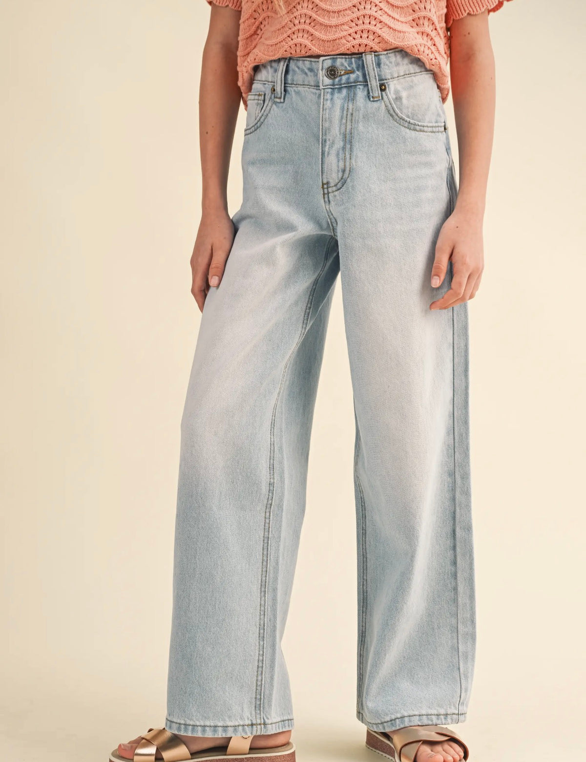 TWEEN KIDS GIRLS WIDE LEG DENIM PANTS