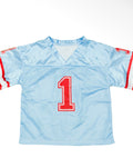 baby blue and red jersey