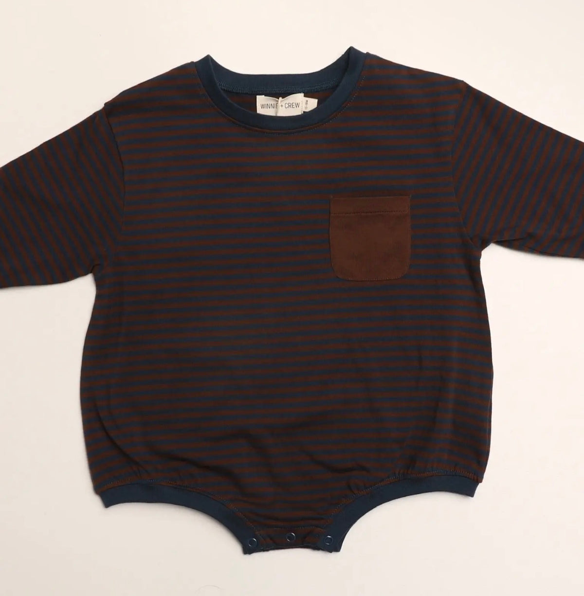 harley pocket romper blue chocolate stripe