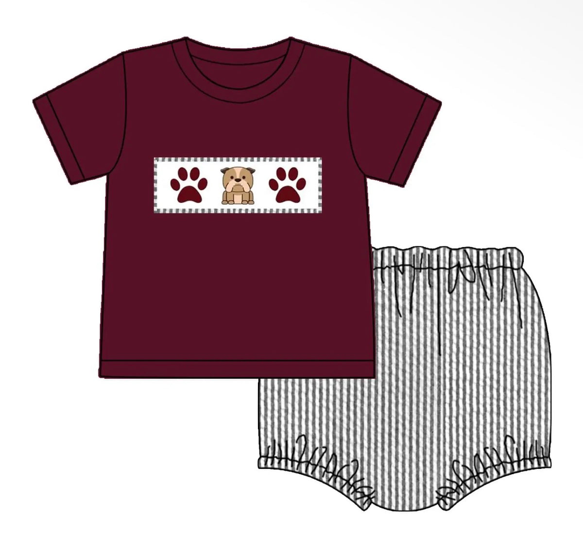 bulldog seersucker diaper set