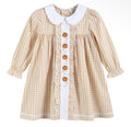 light brown gingham pumpkin dress