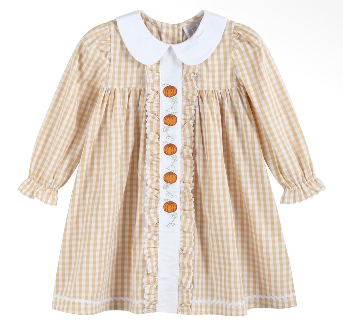 light brown gingham pumpkin dress