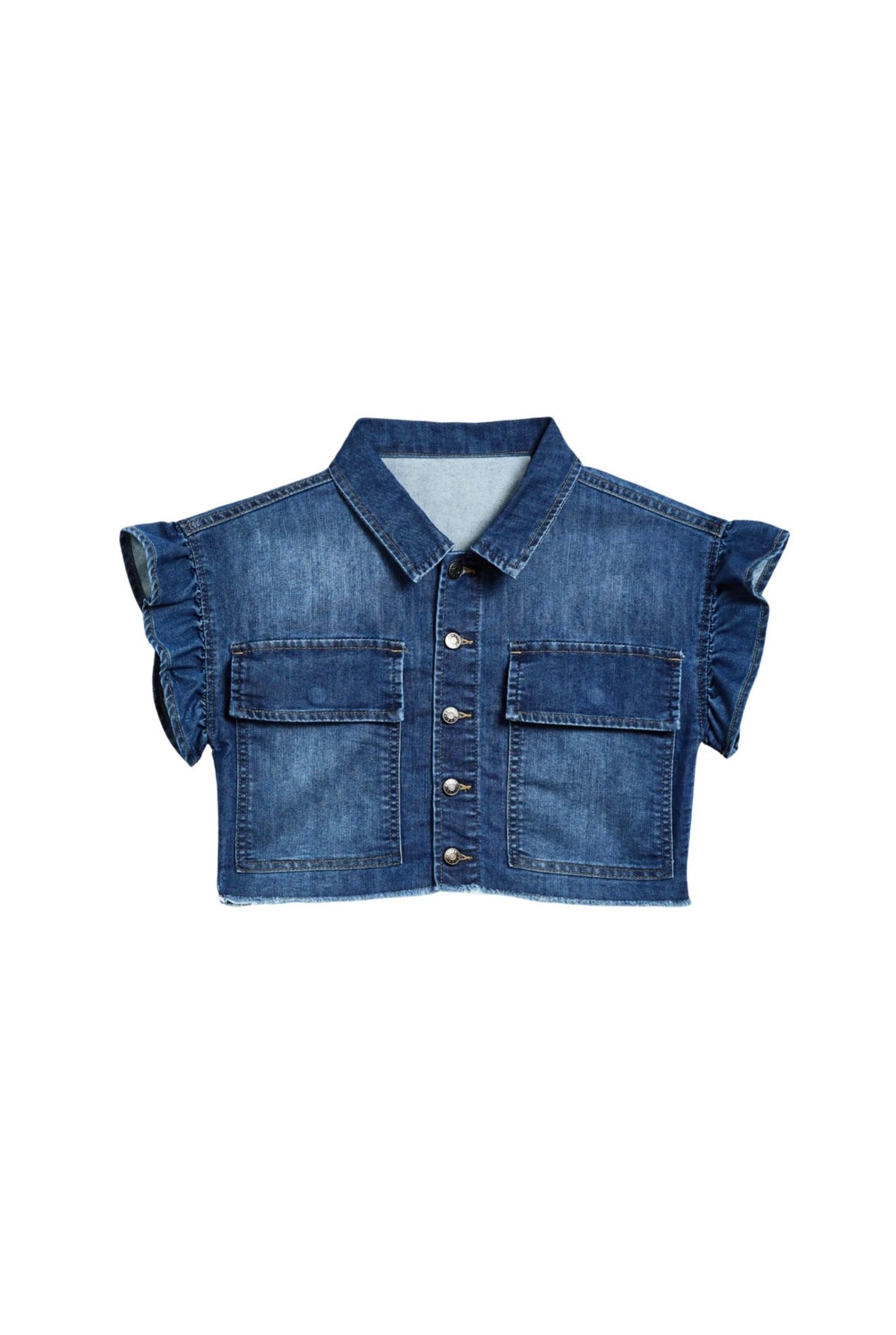 denim ruffle sleeve top