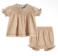 light brown pinstripe pumpkin bloomer set