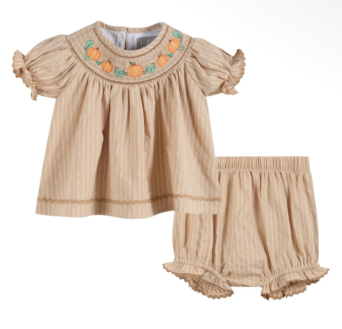 light brown pinstripe pumpkin bloomer set