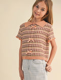 TWEEN KIDS GIRLS COLLARED CROP KNIT TOP