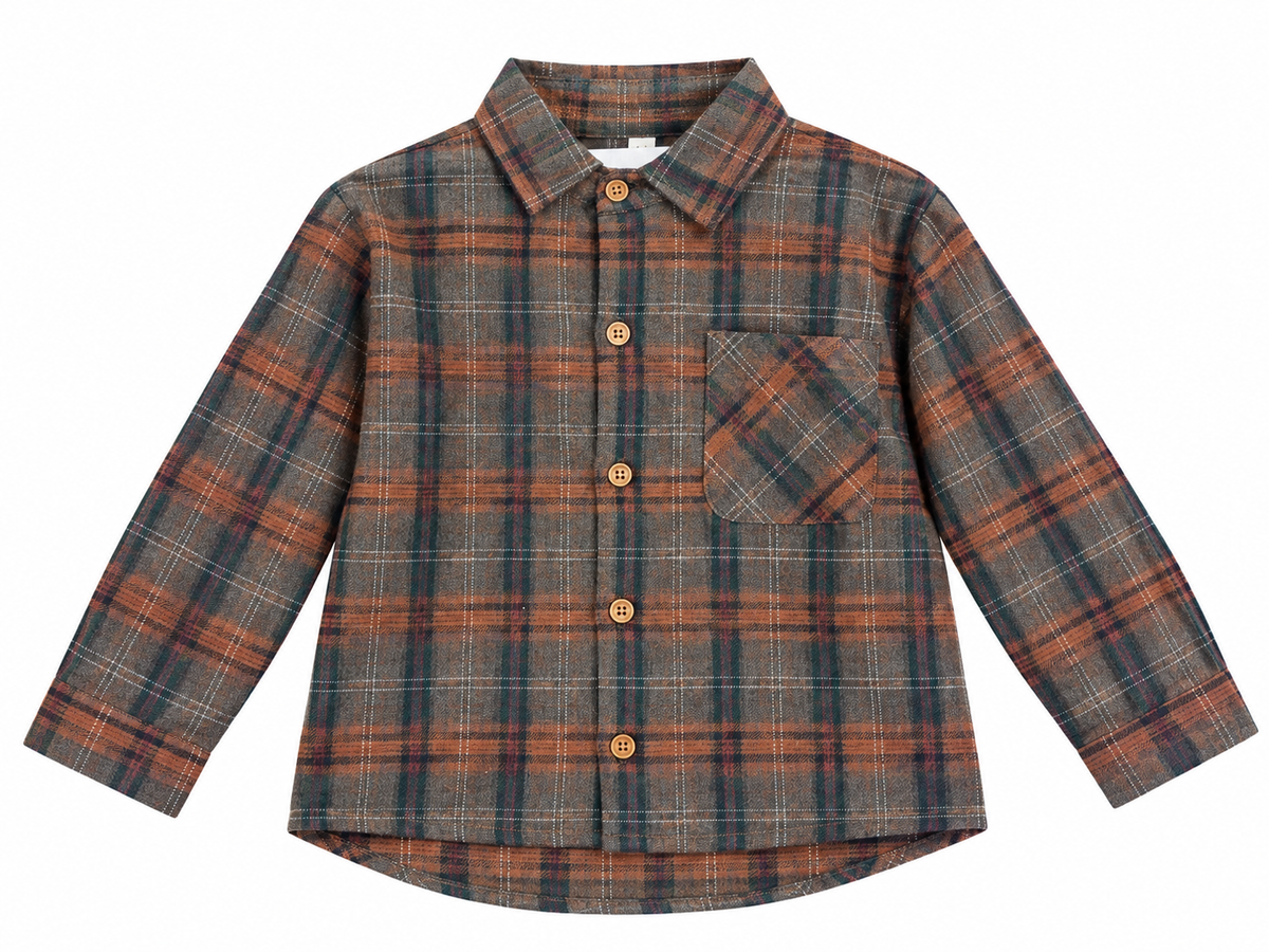 brown plaid button down